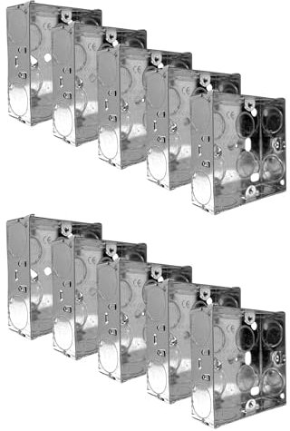 Evoges Single Metal Back Box, 25mm, 1 Gang, 1.0mm Thickness for Electrical Sockets Switches, BS4662 Standard, 20mm Knockouts, Adjustable Lug, Brass Terminal (10)