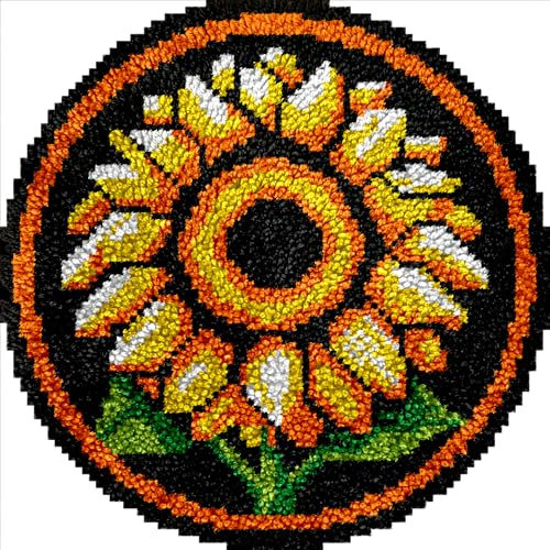veirousa Round Sunflowers Latch Hook Kits for Adults Kids Beginners Plants Latch Hook Rug Kit Floral Pre-Printed Hook and Latch Carpet Making Kits Cross-Stitch DIY Wall Hanging Crochet Set 19x19 in.