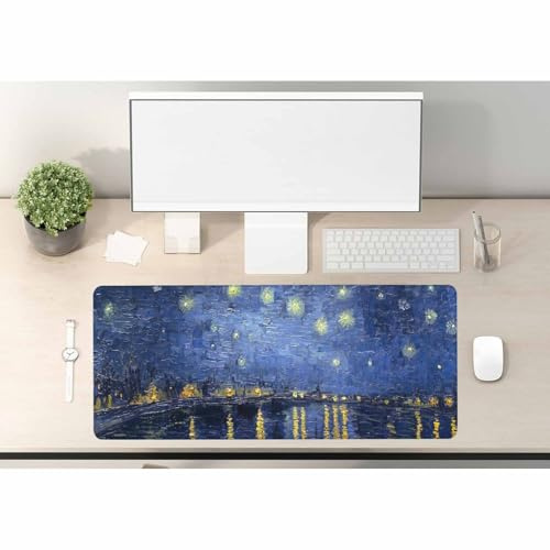 Woutay Large Mouse Pad,Night Starry Sky Oil Painting,Ultra Thin Large Mouse Pad,Cool Desk Pad for Keyboard and Mouse