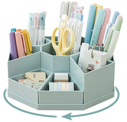 Drehbarer Stiftehalter,9 Fächer Große Kapazität Schreibtisch Organizer Blau | 360° Drehbar Upgrade Abnehmbar, Kann Bleistifte, Buntstifte, Verschiedene Schreibwaren aufnehmen