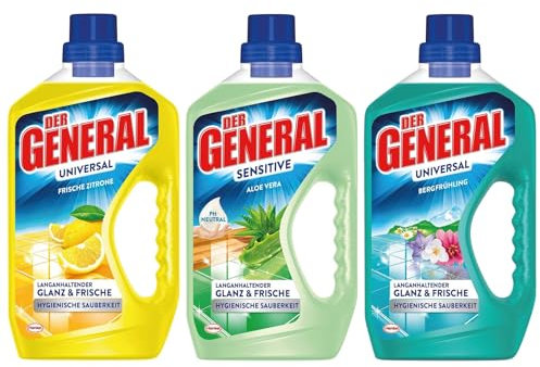 Der General Universal & Sensitive Allzweckreiniger - Ausprobierpaket bestehend aus 3 Artikeln - Bergfrühling, Frische Zitrone & Aloe Vera - Universalreiniger für hygienische Sauberkeit - je 750 ml