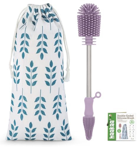 haakaa Silicone Cleaning Brush Kit-Baby Bottle Brush Scrubber for Breast Pump,Nipple,Breastmilk Storage Bag,Reusable Straws,Sippy Cup Soft Food Grade Silicone Bristle Portable - 1pk Lavender