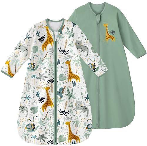 Yoofoss Baby Sleeping Bag 0.5 TOG 0-6 Months 2 Pack Summer Long Sleeve Sleep Sack 100% Cotton Wearable Blanket Baby Sleep Bag with Sleeves for Infant Newborn