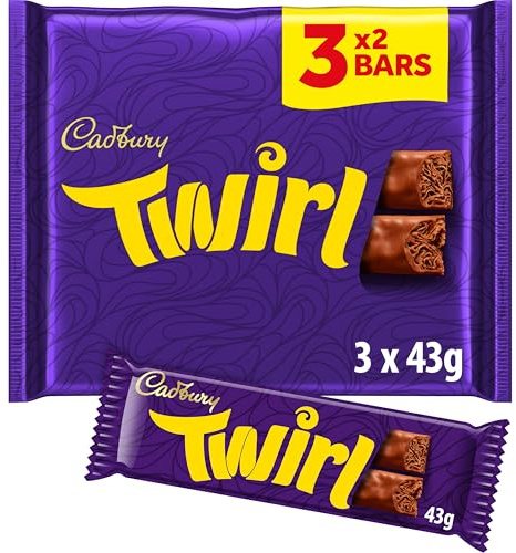 Cadbury Twirl Milk Chocolate Bars, 129 g (Pack of 3) | Individually Wrapped, For Sharing, Irresistible Creamy Taste