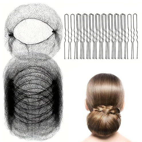 40 Stück unsichtbare Haarnetze mit 50 schwarzen Haarnadeln, wiederverwendbare Haarnetz Dutt elastische Haarnetze für Krankenschwestern, Tänzer, Flugbegleiter