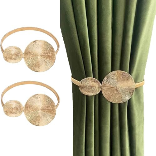 Wjelet 2 Stück Vorhang Raffhalter Gold, Verstellbare Raffhalter für Vorhänge Legierung, Metall modern Vorhangschnalle, Vorhang Spangen für Dekoration Zuhause Büro Cafe(Golden Lotusblatt)