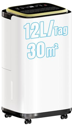 Devoko Deumidificatore Elettrico da 12 L, Deumidificatore Elettrico con Sensore di Umidità, Serbatoio Acqua 2,2 L, Timer 24 Ore, Per Casa