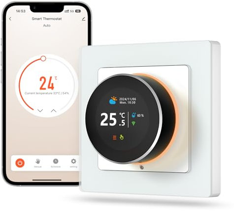 MIYOUKE Smart Thermostat 55x55 Für Wasser-Fußbodenheizung, Programmierbar Raumthermostat Unterstützen Alexa, Google Home Sprachsteuerung und Smart Life App Fernbedienung (2.4GHz-WiFi)