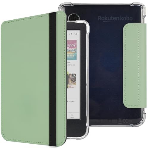 HGWALP Coque Compatible 6 Pouces Kobo Clara Colour/Clara BW (2024) / Clara 2E (2022),Sortie Cuir PU Premium + Étui arrière TPU Transparente et Souple pour Dormir/réveiller automatiquement-Vert