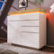 LANTRO JS Sideboard Weiss Hochglanz, Kommode Weiß Hochglanz, Kommode Wohnzimmer mit 2 Türen und 3 Schubladen, LED Beleuchtung, App Control, 115H x 110B x 39T cm