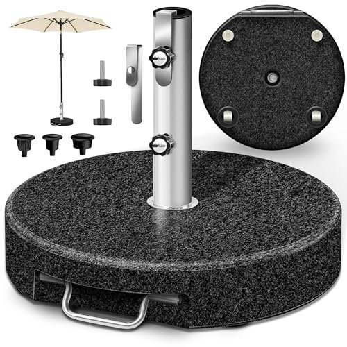 tillvex® Granit Sonnenschirmständer mit Rollen & Teleskopgriff 27 kg Rund | Schirmständer Sonnenschirm mit Edelstahlrohr | Balkonschirmständer für Schirmstöcke 16-48 mm & 250 cm Schirmdurchmesser