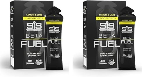 Science in Sport BETA Fuel Gel + Nootropica Gel 6 x 60ml Zitrone und Limette - Energiereiches Kohlenhydrate Gel mit 40g Kohlenhydrate, Energy Gel für Ausdauersportler (Packung mit 2)
