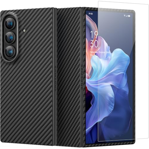memumi 𝗨𝗽𝗴𝗿𝗮𝗱𝗲𝗱 Carbon Hülle für Galaxy Z Fold 7, [mit Schutzfolie auf der Vorderseite] 0,5 mm Superdünne, Hülle aus echter Aramidfaser mit Fallschutz für Galaxy Z Fold 7 (8, 2025) - Schwarz