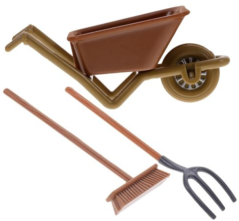 SUPVOX 2 Sätze Miniatur Gartenwerkzeug Set Teiliges Set mit Schubkarre für Puppenhaus und Farm Szenen Realistisches Zubehör für Miniatur Landschaften und Dekorationen