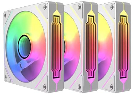 TZMRIT Prism 4 Pro Ventilateur RGB, 120 mm, noir, pour boîtier PC Ventilateur ARGB, carte mère 5 V à 3 broches, miroir de synchronisation PWM à 4 broches (White-X3)