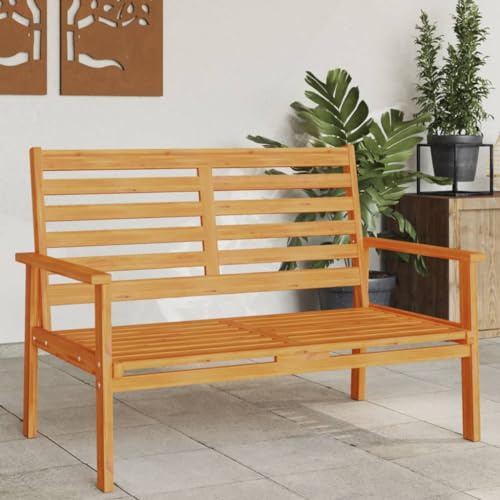 QJBSAVVA Gartensofa 120 cm Akazien Massivholz Gartenbank mit Latten Look Outdoor Sofa für Balkon Terrasse Garten Lounge Möbel Modernes Design Robust und Langlebig für Garten Balkon und Campingplatz