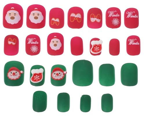 VICASKY Weihnachts Falsche Nägel Kurz Almond Form Französische Spitzen Press Nails Damen Winter Party Dekoration Festliche Künstliche Fingernägel