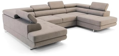 Ecksofa mit Schlaffunktion Big PASTI U-Form, Sofa Couch mit Bettkasten, 3-Sitzer Eckcouch, Schlafsofa für Wohnzimmer, Big Sofa Couch mit Schlaffunktion (Pet Friendly Edition Helles Taupe)