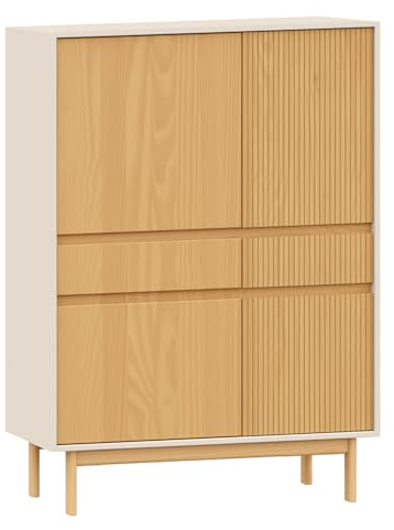 home24 Highboard in Kaschmir aus Massivholz, Lackierte Kiefernholz-Konstruktion mit viel Stauraum, Hohes Aufbewahrungsmöbel für Wohn- oder Esszimmer