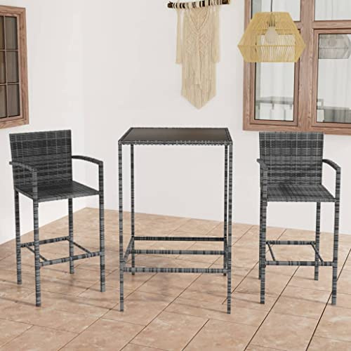 RCODSSK 3-TLG. Gartenbar-Set Poly Rattan Grau mit Stehtisch und Barhockern für den Außenbereich