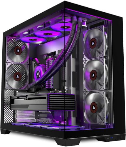 ANSAITE ATX PC Case 5 Fans Pre-Installed Mid-Tower Gaming PC Case, Panoramic Tempered Glass Black Computer Case with Type-C 360 mm Radiator Support, H-D9 (Black)