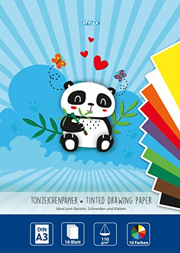 Stylex 46724 - Tonzeichenpapier, DIN A3, 110 g/m², 10 Blatt in 10 verschiedenen Farben, zum Basteln, Schneiden und Kleben