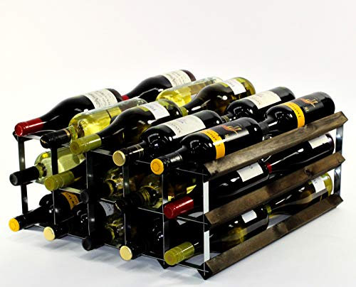 Cranville wine racks Bois Double Profondeur de 30 Bouteille chêne teinté foncé et casier à vin en métal galvanisé prêt assemblé