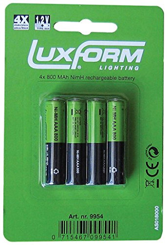 Luxform Lot de 4 Piles Rechargeables AAA 800 mAh NimH 1,2 V Vert/Noir