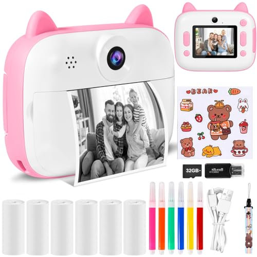 Camara Fotos Infantil Instantanea, 2.4 HD 1080P Cámara para Niños con Tarjeta SD de 32GB,Bolígrafos de Colores y Papel de Impresión,Regalos Juguete