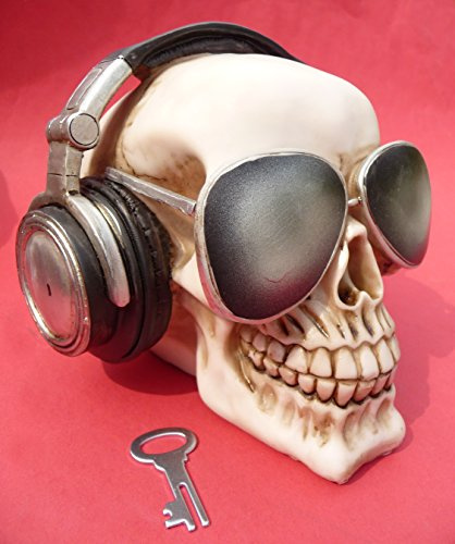 Design Spardose Totenkopf mit Kopfhörer Handbemalt