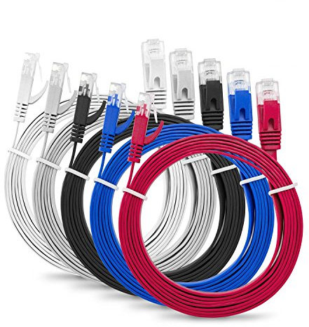 MutecPower Flachbandkabel 5m CAT6 RJ45 Ethernet Lan NetzwerkKabel Patchkabel flach - Mehrfarbige 5er Pack 5 meter + 15 Kabelbinder