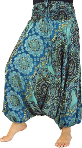 GURU SHOP Afghani Hose, Overall, Jumpsuit, Haremshose, Pluderhose, Pumphose, Aladinhose - Türkis/blau, Damen