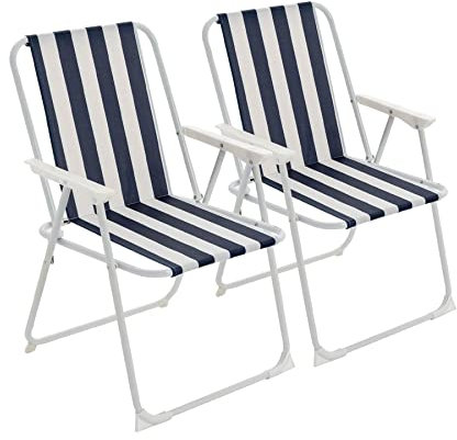Harbour Housewares Klappe Metall Beachstühle - Blauer Streifen - Pack Von 2
