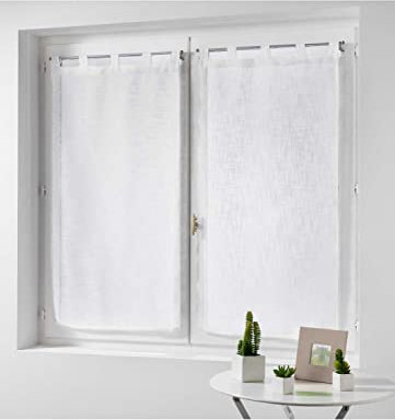 Douceur d'Intérieur 1625250 - Coppia destra passanti effetto lino Tisse haltona, Poliestere, Bianco, 160 x 60 cm