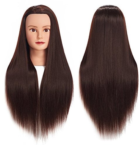 Traininghead 26-28 Mannequin Head Hair Styling Training Head Manikin Cosmetology Doll Head Synthetic Fiber Hair Hairdressing Training Model with Clamp Stand