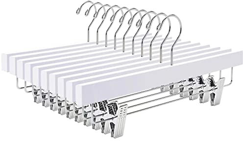 Amber Home 10 Pezzi 35.5cm Grucce Appendiabiti in Legno Bianco Liscio Robusto per Pantaloni Gonna Calzino Biancheria Intima Mutande con Clips