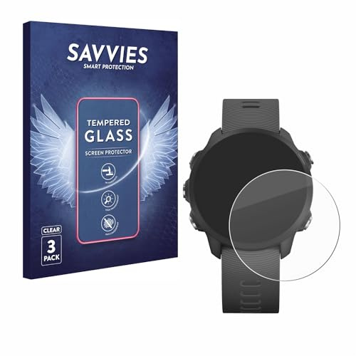Savvies Armoured Glass compatible with Garmin Forerunner 245 Music (3 Pack) Tempered Glass Screen Protector [Shockproof, 9H Ultra Hard]