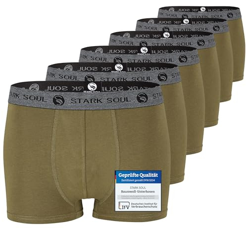 STARK SOUL Herren Boxershorts | Hipster im 6er Pack | Baumwoll-Unterhosen für Männer in Größe M, Khaki