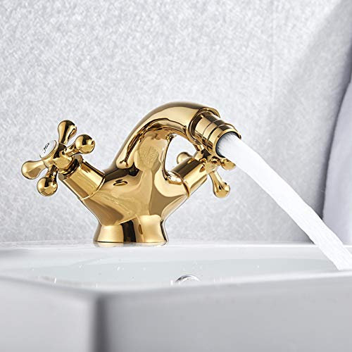 YHSGY Waschtischarmaturen Gold Bidet Becken Wasserhahn Dual Griffe Wasser Waschbecken Messing Einlochmontage Deck Montiert Wasser Mischbatterie