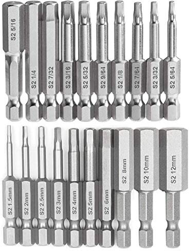 Gasea 20pcs Hex Head Allen Wrench Drill Bit Set 2.3 Long 1/4 Shank Quick Release Magnetic Screwdriver Bits Set (10pc Metric + 10pc SAE)