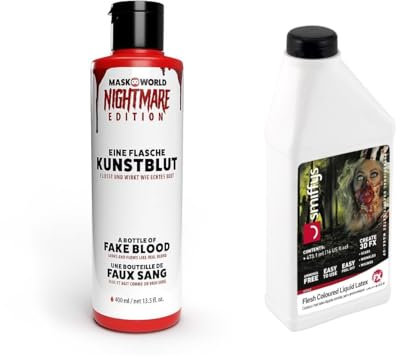 Lot de flacons de maquillage horreur XXL – Faux sang et lait de latex (470 ml) pour des effets horreurs sur de grandes surfaces et décoration d'Halloween
