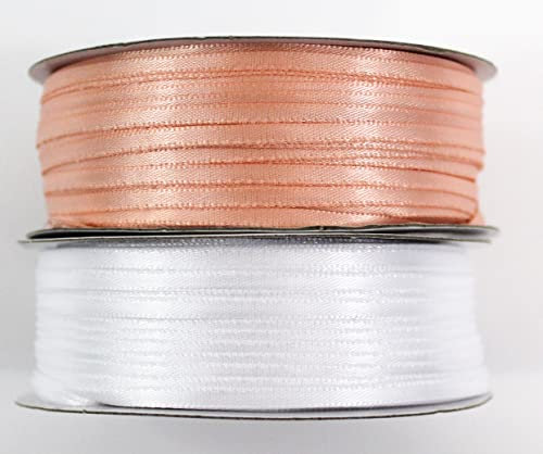 CaPiSo 200m Rolle 3mm Doppelseitig Beidseitig Glänzend Satin-Schleifenband Geschenkband Dekoband Dekorationsband Hochzeit Weihnachten (Apricot Hochzeit-Weiss)