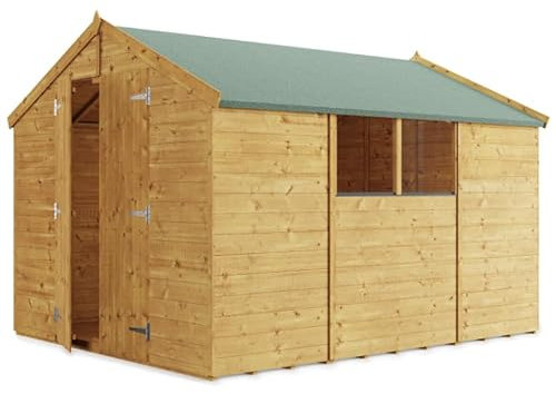 BillyOh Keeper Overlap Garden Shed with Floor | Wooden Garden Storage Shed with Apex Roof & Felt Included | Windowed or Windowless- Multiple Sizes (10x8 Windowed)