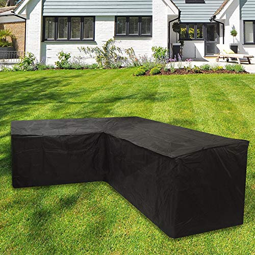 camouflage net L Form Gartenmöbel Abdeckung, Heavy Duty Garten Möbel Schutzhülle, L Sofa Abdeckhaube, Wasserdicht Abdeckhaube für Eck-Loungegruppe Loungemöbel (Schwarz 215X215X87CM)