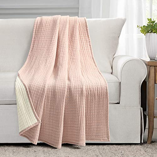 Lush Decor Solide Kantha Pick Stitch Garn gefärbte Baumwolle gewebte Überwurfdecke, 152,4 x 127 cm, Blush