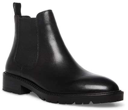 Steve Madden Women's Leopold Chelsea Boot, Black Leather, 7.5