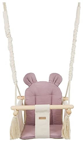 Balançoire bascule confortable pour enfants en bois coton terrasse jardin maison (dessin: creme, rose clair)