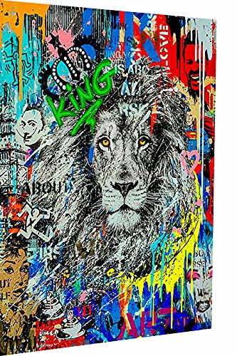 Magic Canvas Art - Bilder Pop Art Löwe König lion Leinwandbild 1- teilig Hochwertiger Kunstdruck modern Wandbilder Wanddekoration Design Wand Bild, Größe: 40 x 30 cm, Mehrfarbig