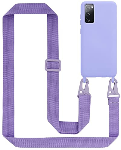 Cadorabo Handykette kompatibel mit Samsung Galaxy S20 FE Schutzhülle TPU Liquid Silikon Case Necklace mit verstellbarem Band Kordel Band mit Etui Rundumschutz Case Hülle für Galaxy S20 FE in Lila
