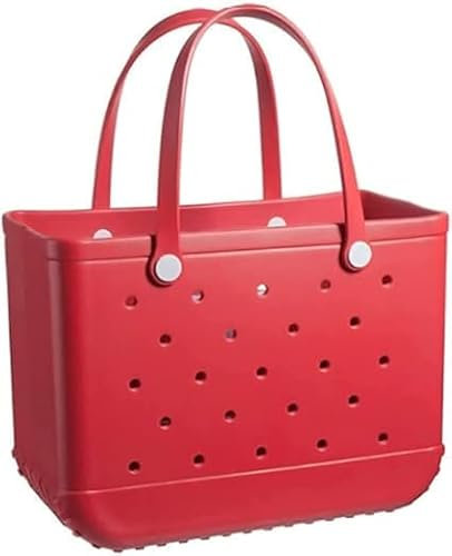 Forrader EVA wasserdichte Strandtasche, Gummi-Reisetasche, sanddicht, große Handtasche für Sport, Fitnessstudio, Reisen, Markt, Outdoor, Rot/Ausflug, einfarbig (Getaway Solids), X-Large